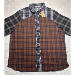 Natural Life Patchwork Plaid Flannel Shirt Multi Color Boho Frayed Trim NWT L/XL